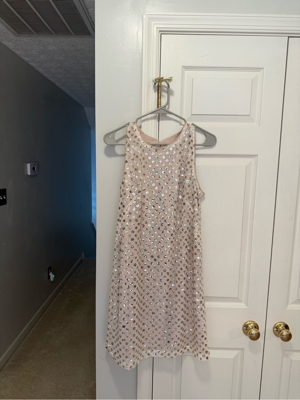 LOFT gold Sequin tan Sleeveless Shift Mini Dress medium with tags